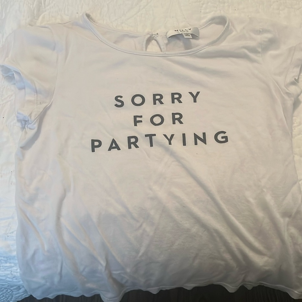 Milly tshirt size 10, ‘sorry for partying’